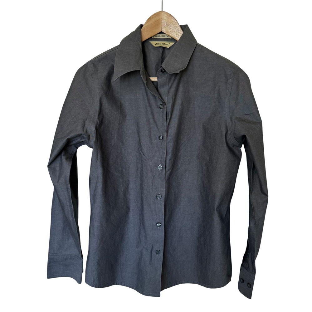 Eddie Bauer Button Down Shirt Women S Grey Excellent Wrinkle Resistant Cotton